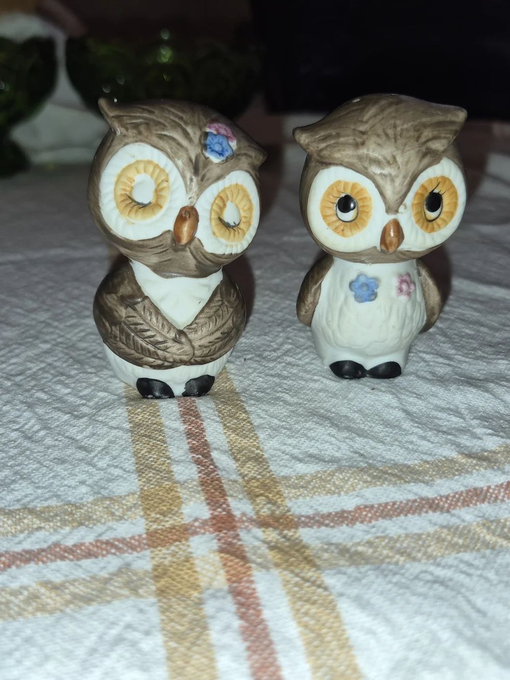 Pair of Salt And Pepper Owl Figurines in Brown and Cream
